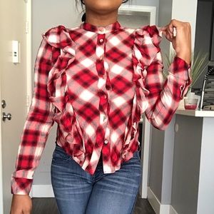 Plaid ruffled blouse